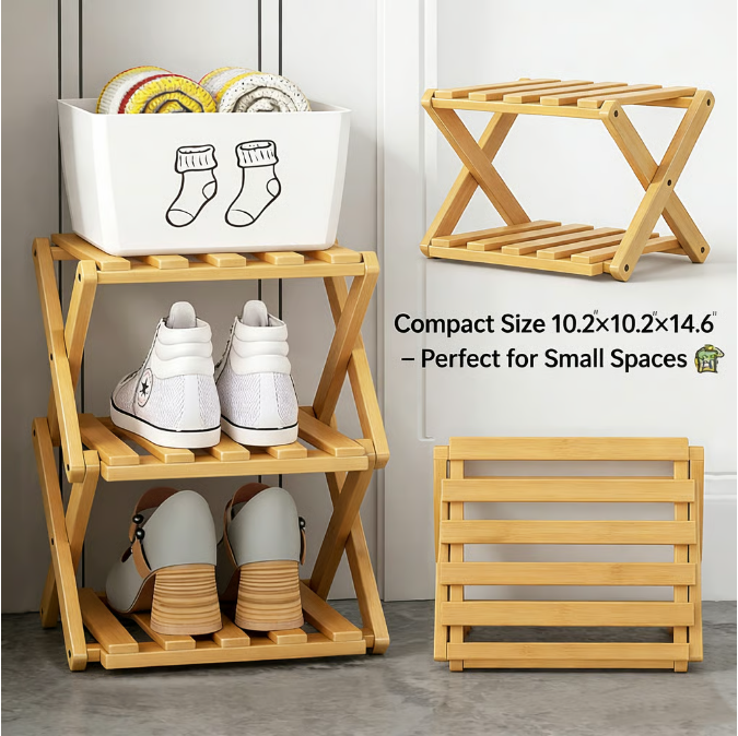 Felvaris®No-Assembly Foldable Bamboo Shoe Rack & Storage Organizer