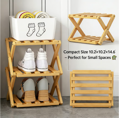 Felvaris®No-Assembly Foldable Bamboo Shoe Rack & Storage Organizer