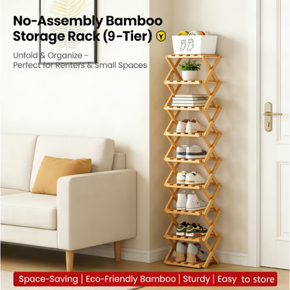 Felvaris®No-Assembly Foldable Bamboo Shoe Rack & Storage Organizer