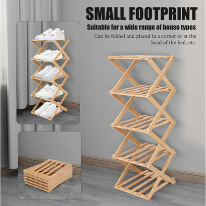 Felvaris®No-Assembly Foldable Bamboo Shoe Rack & Storage Organizer