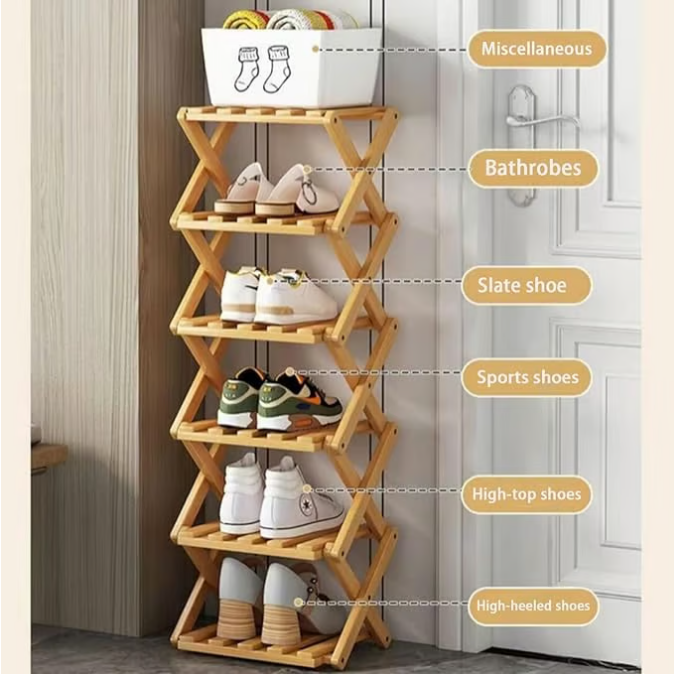 Felvaris®No-Assembly Foldable Bamboo Shoe Rack & Storage Organizer
