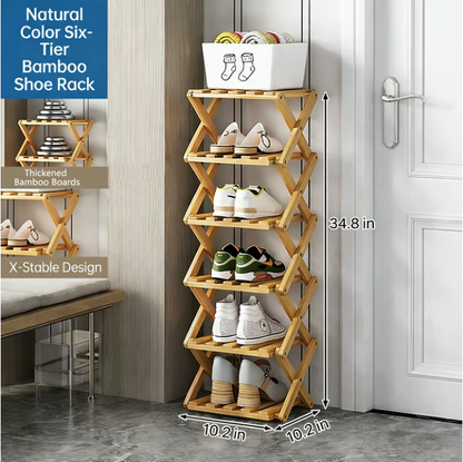 Felvaris®No-Assembly Foldable Bamboo Shoe Rack & Storage Organizer