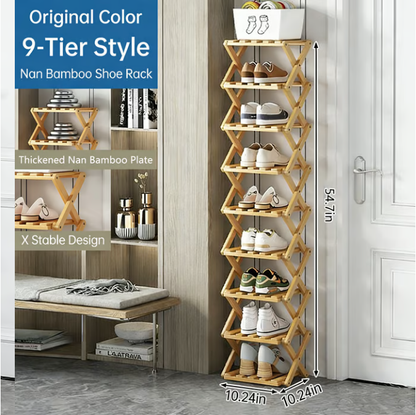 Felvaris®No-Assembly Foldable Bamboo Shoe Rack & Storage Organizer