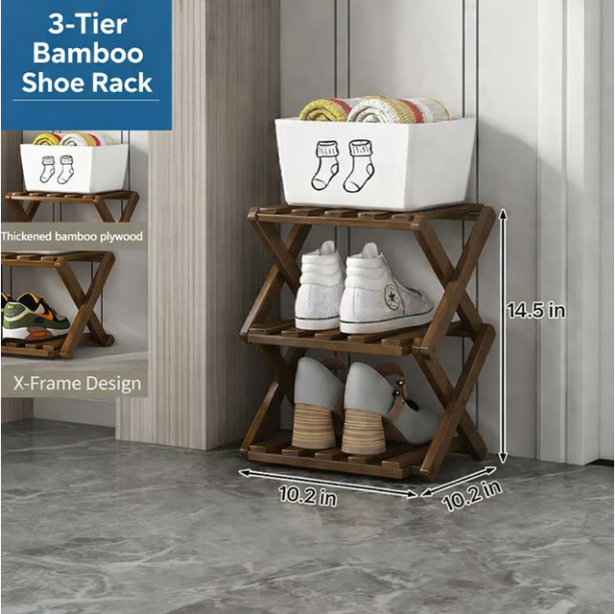 Felvaris®No-Assembly Foldable Bamboo Shoe Rack & Storage Organizer