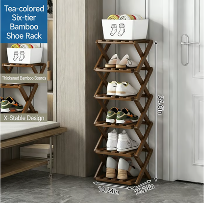 Felvaris®No-Assembly Foldable Bamboo Shoe Rack & Storage Organizer