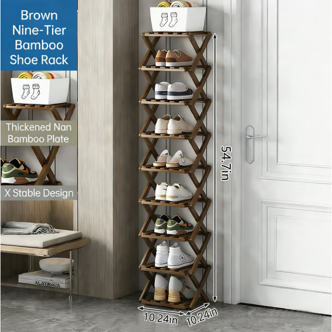 Felvaris®No-Assembly Foldable Bamboo Shoe Rack & Storage Organizer
