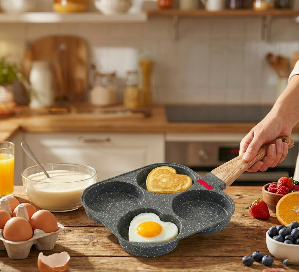 🆙🍳4-Hole Non-Stick Frying Pan, Medical Stone Egg & Pancake Maker for All Hobsg