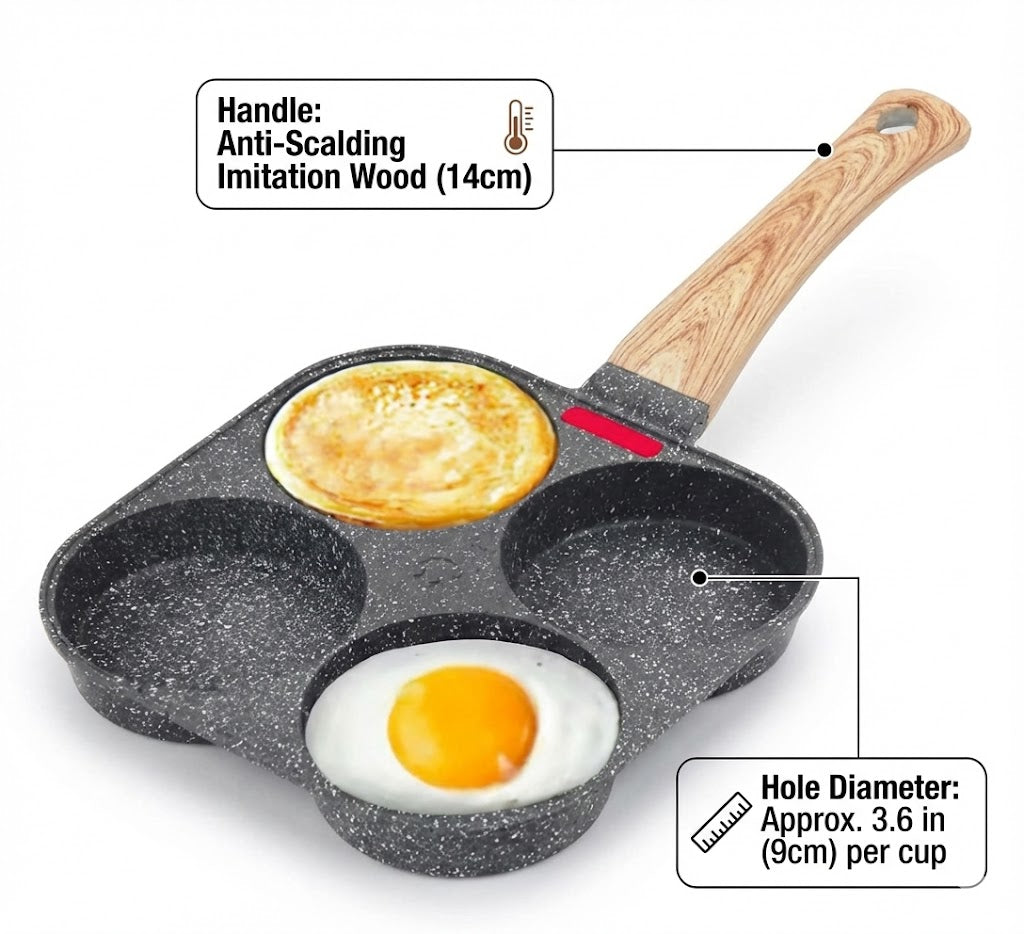 🍳4-Cup Nonstick Egg & Pancake Pan – Stone-Coated Skillet for Gas, Electric & Induction Stovetops