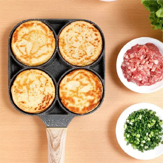 🍳4-Cup Nonstick Egg & Pancake Pan – Stone-Coated Skillet for Gas, Electric & Induction Stovetops